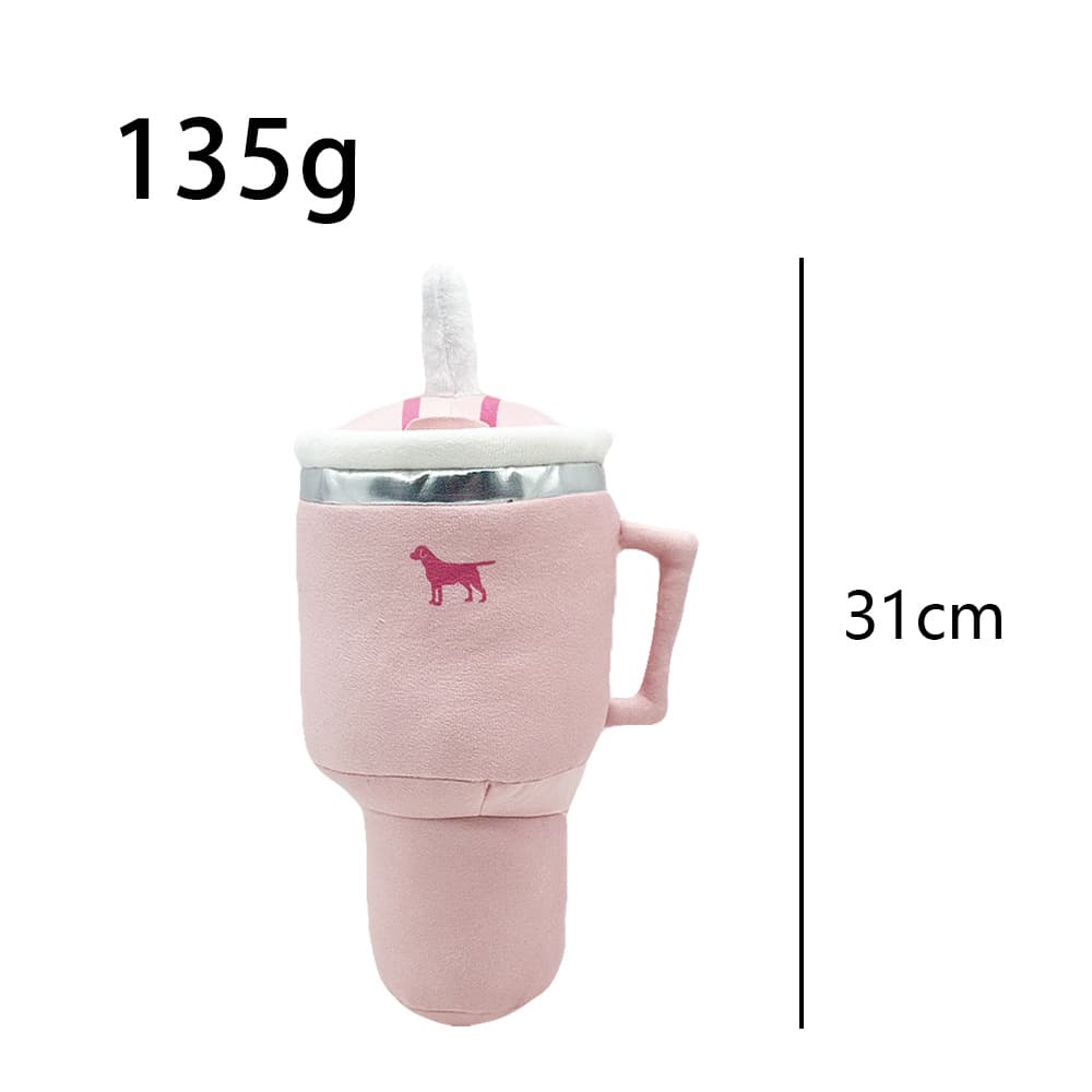 Pink Plush Travel Mug Squeaky Dog Toy - Soft Polyester Chew Toy for Boredom