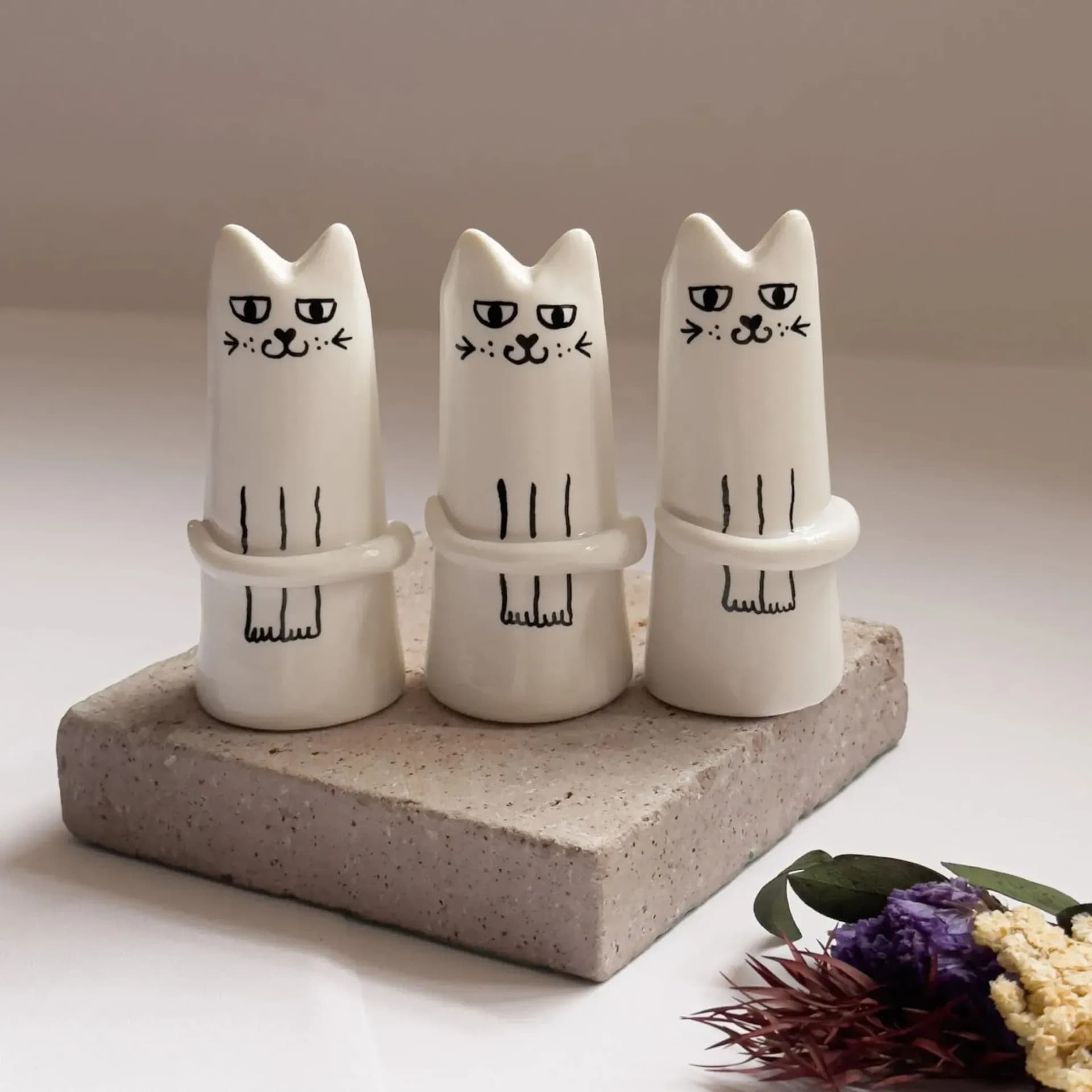 3-Piece White And Black Sassy Cat Mini Bud Vase - Whimsical Resin Figurine
