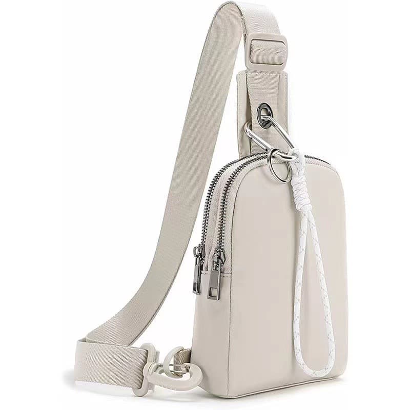 Beige Compact Waterproof Sling Bag - Unisex Mini Crossbody Chest Pack