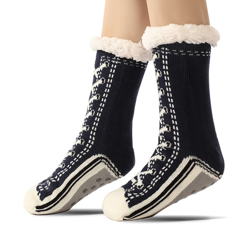 2-Piece Black Women's Ultra Soft Sherpa Lined Slipper Socks - Cozy Warm