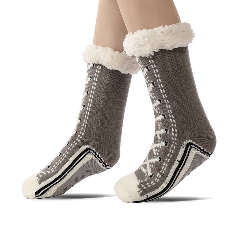 2-Piece Grey Women's Ultra Soft Sherpa Lined Slipper Socks - Cozy Warm