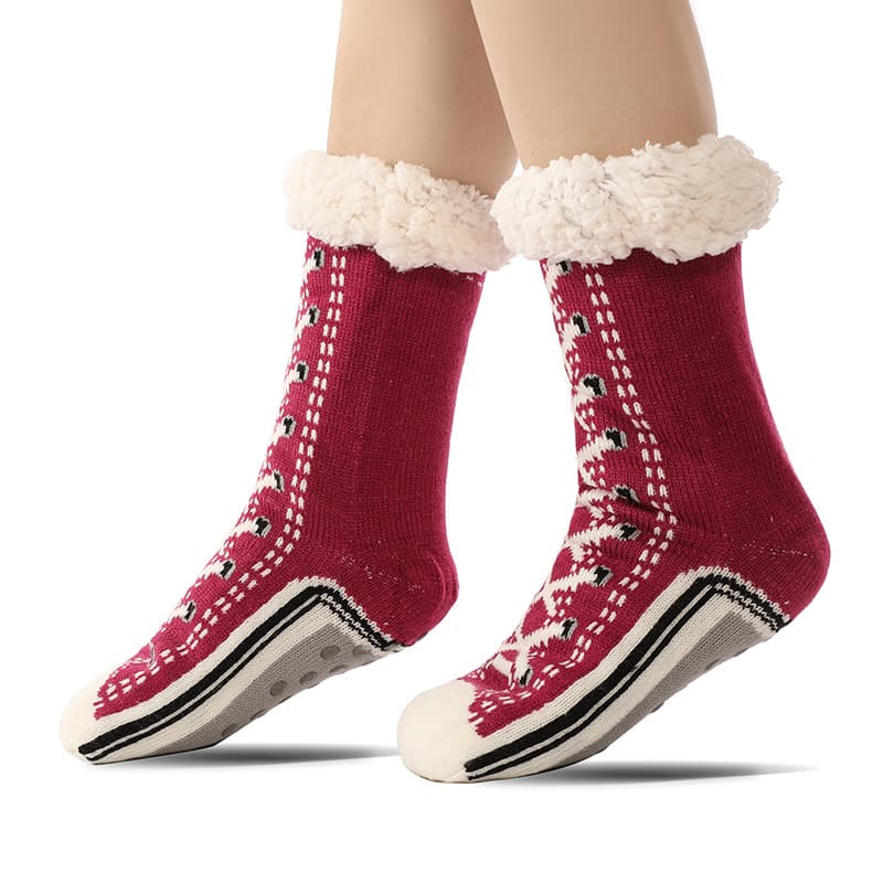2-Piece Red Women's Ultra Soft Sherpa Lined Slipper Socks - Cozy Warm