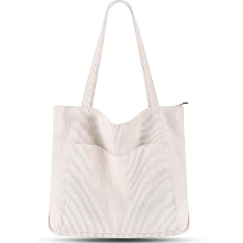 White Corduroy Canvas Tote Bag - and Retro Shoulder Bag