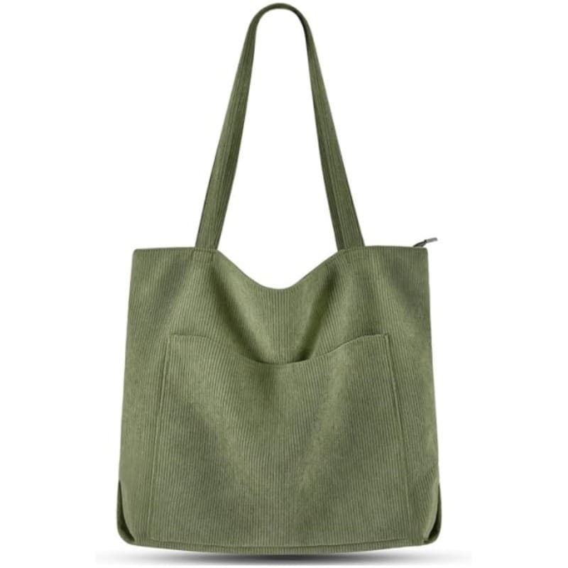 Green Corduroy Canvas Tote Bag - and Retro Shoulder Bag