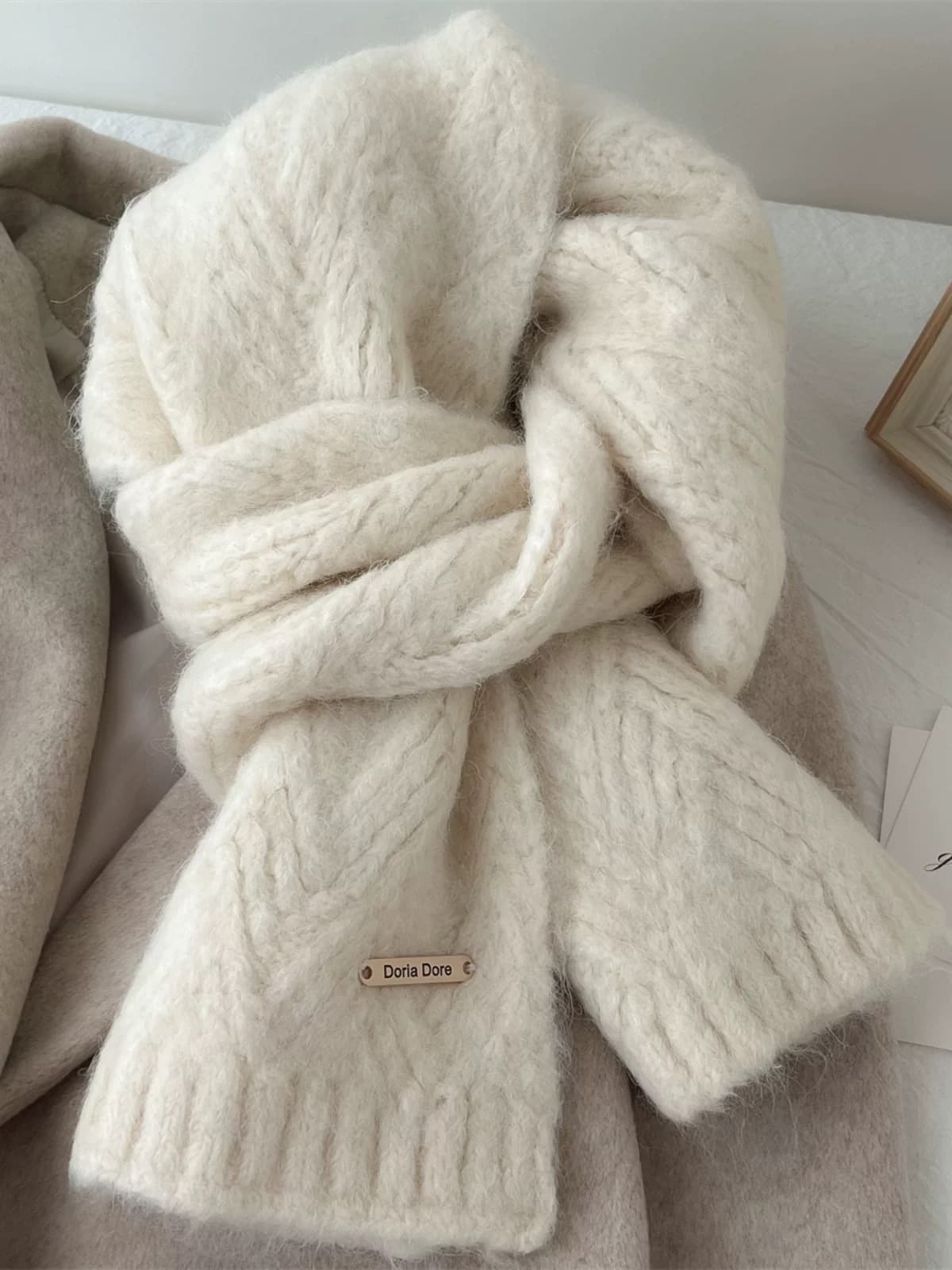 Milk White Alpaca Wool Blend Solid Color Knitted Scarf for Women Winter New