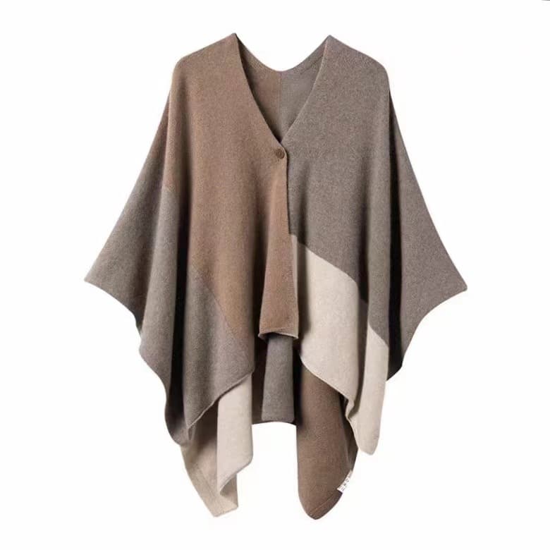 Brown Pure Wool Extra Large Shawl Scarf Color Block Multi-functional Warm