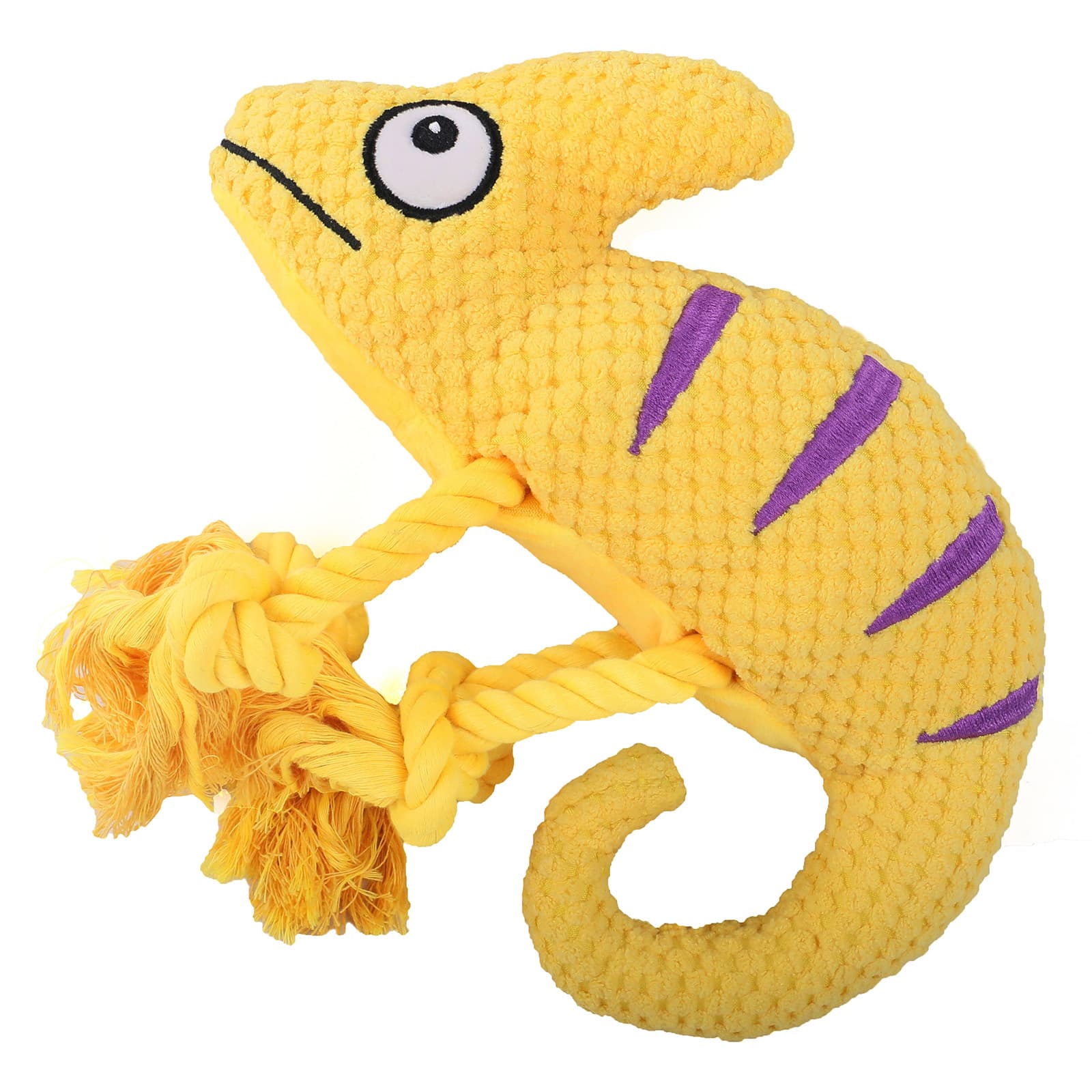 2-Piece Yellow Interactive Plush Chameleon Dog Toy with Squeaker - 10.2in