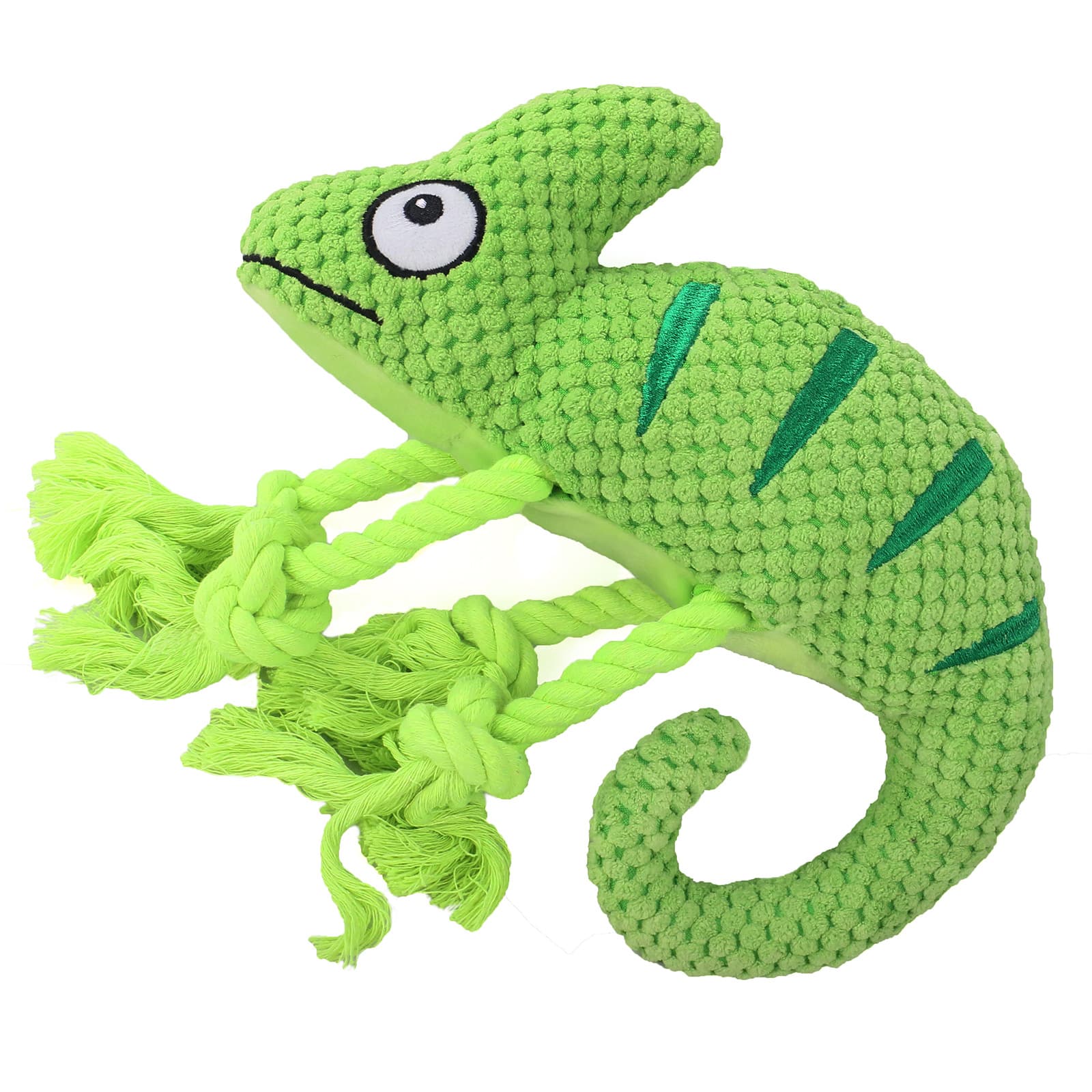 2-Piece Green Interactive Plush Chameleon Dog Toy with Squeaker - 10.2in