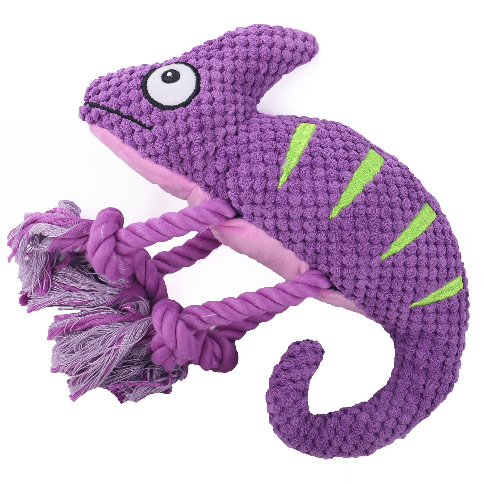 2-Piece Purple Interactive Plush Chameleon Dog Toy with Squeaker - 10.2in