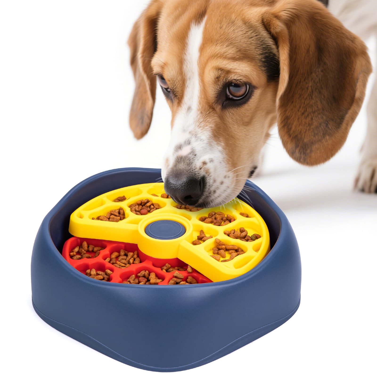 Red, Yellow and Blue Interactive Dog Puzzle Feeder Bowl - Slow - Red Yellow