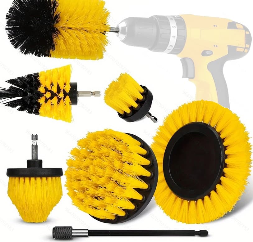 Yellow and Black Complete 7-Piece Drill Brush Power Scrubber Set