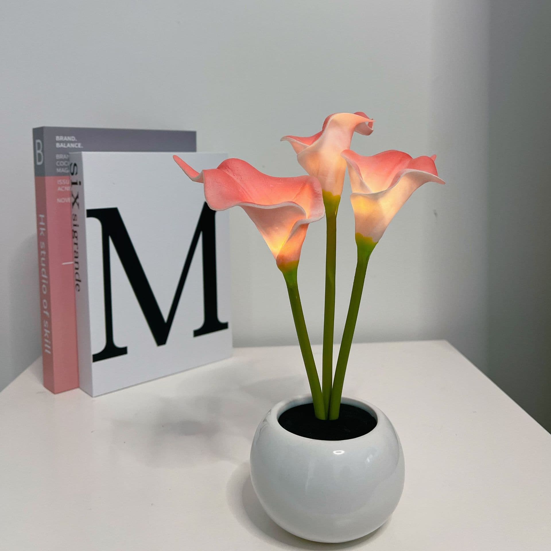 Pink Calla Lily LED Table Lamp - Lifelike Potted Flower Accent Light
