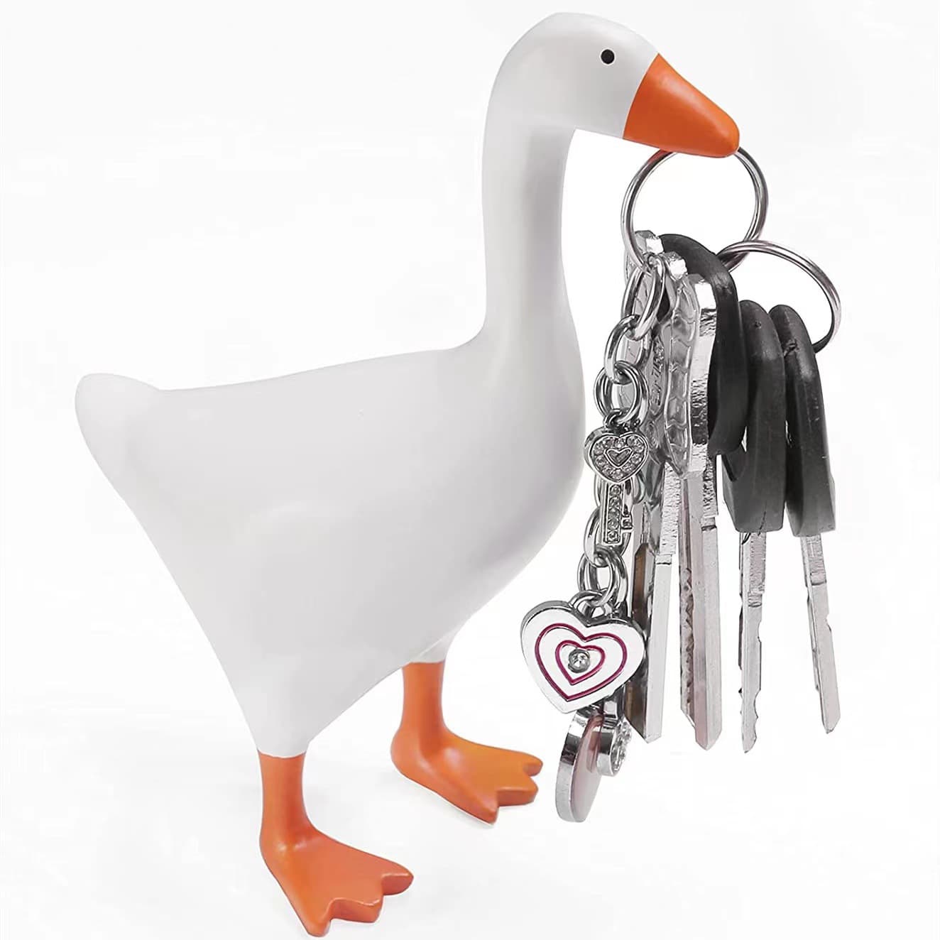 2-Piece White and Yellow Whimsical Magnetic Goose Figurine - Novelty Key