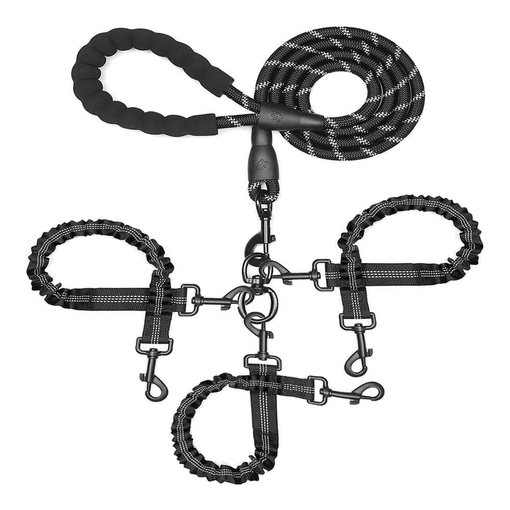 Black 3-in-1 Tangle-Free Dog Leash for 1-3 Dogs - Heavy Duty Bungee Coupler