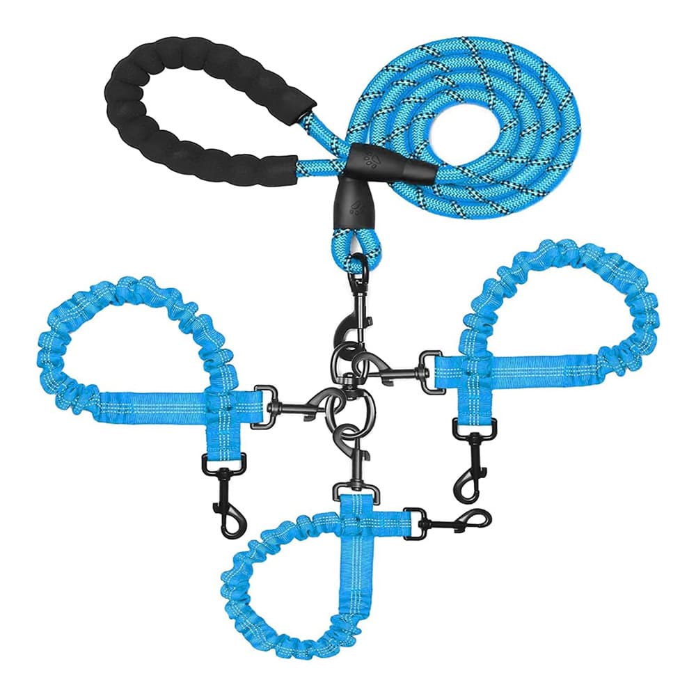 Blue 3-in-1 Tangle-Free Dog Leash for 1-3 Dogs - Heavy Duty Bungee Coupler