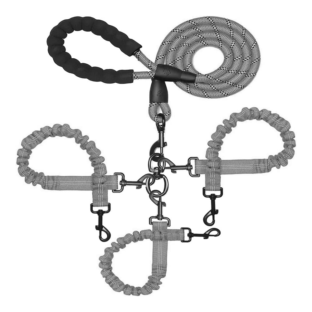 Grey 3-in-1 Tangle-Free Dog Leash for 1-3 Dogs - Heavy Duty Bungee Coupler