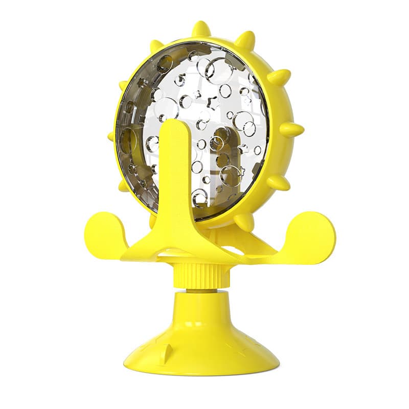 Yellow Interactive Pet Treat Dispenser - Spinning Wheel Food Puzzle Toy
