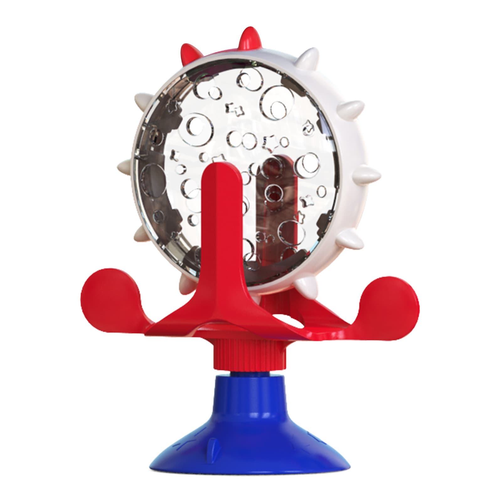 Red, Blue and White Interactive Pet Treat Dispenser - Spinning Wheel Food