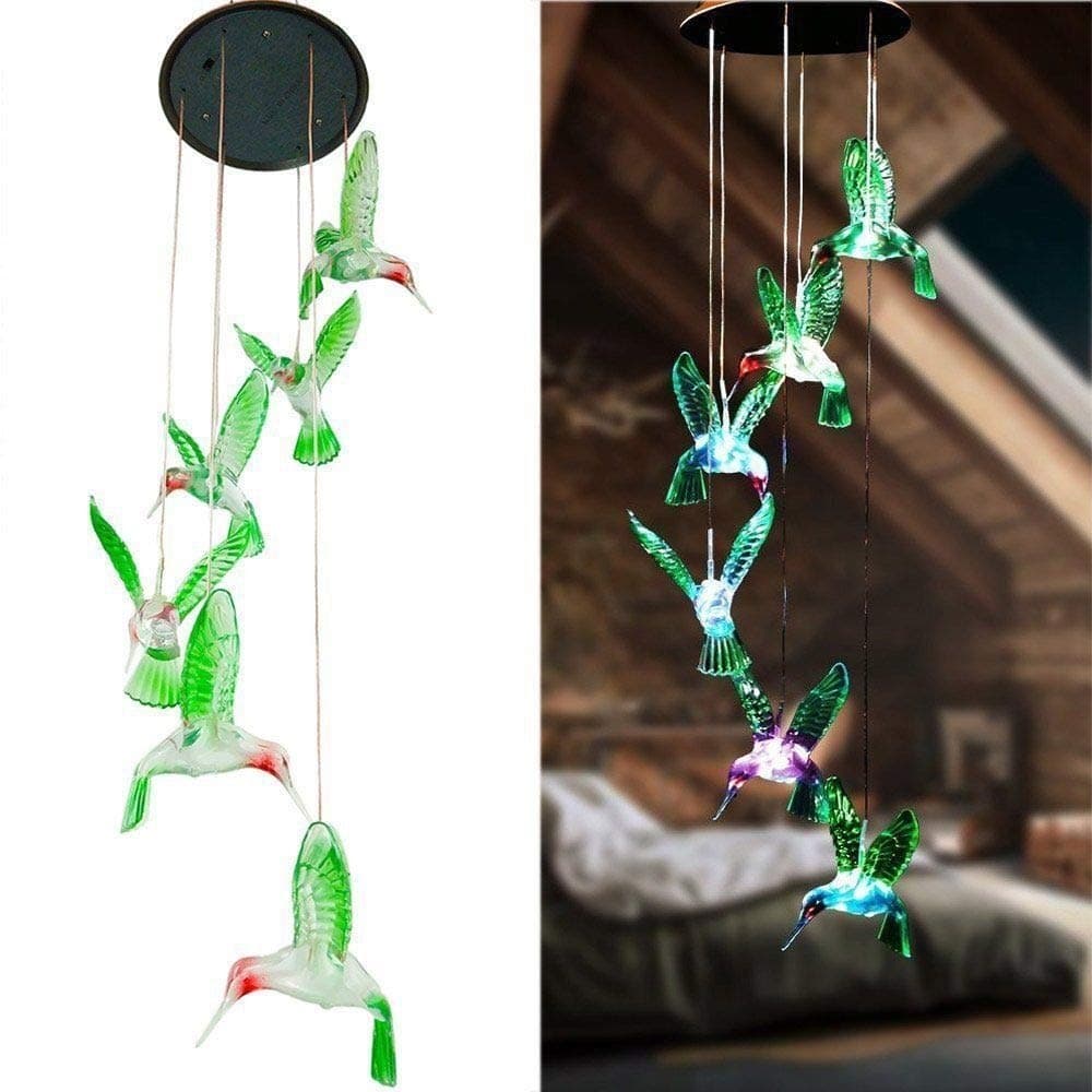 Green Solar Powered Hummingbird Wind Chime (Without bell) - Green Without