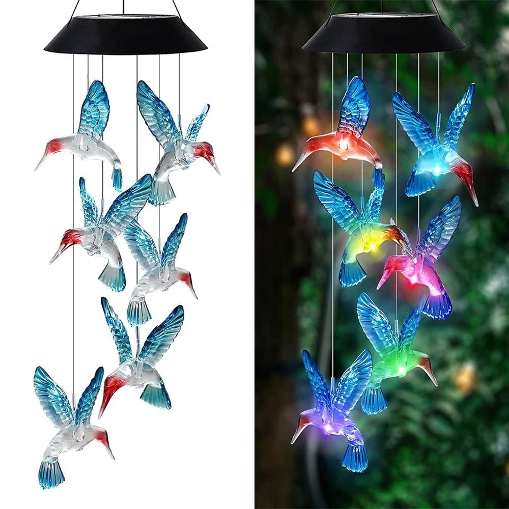Blue Solar Powered Hummingbird Wind Chime (Without bell) - Blue Without