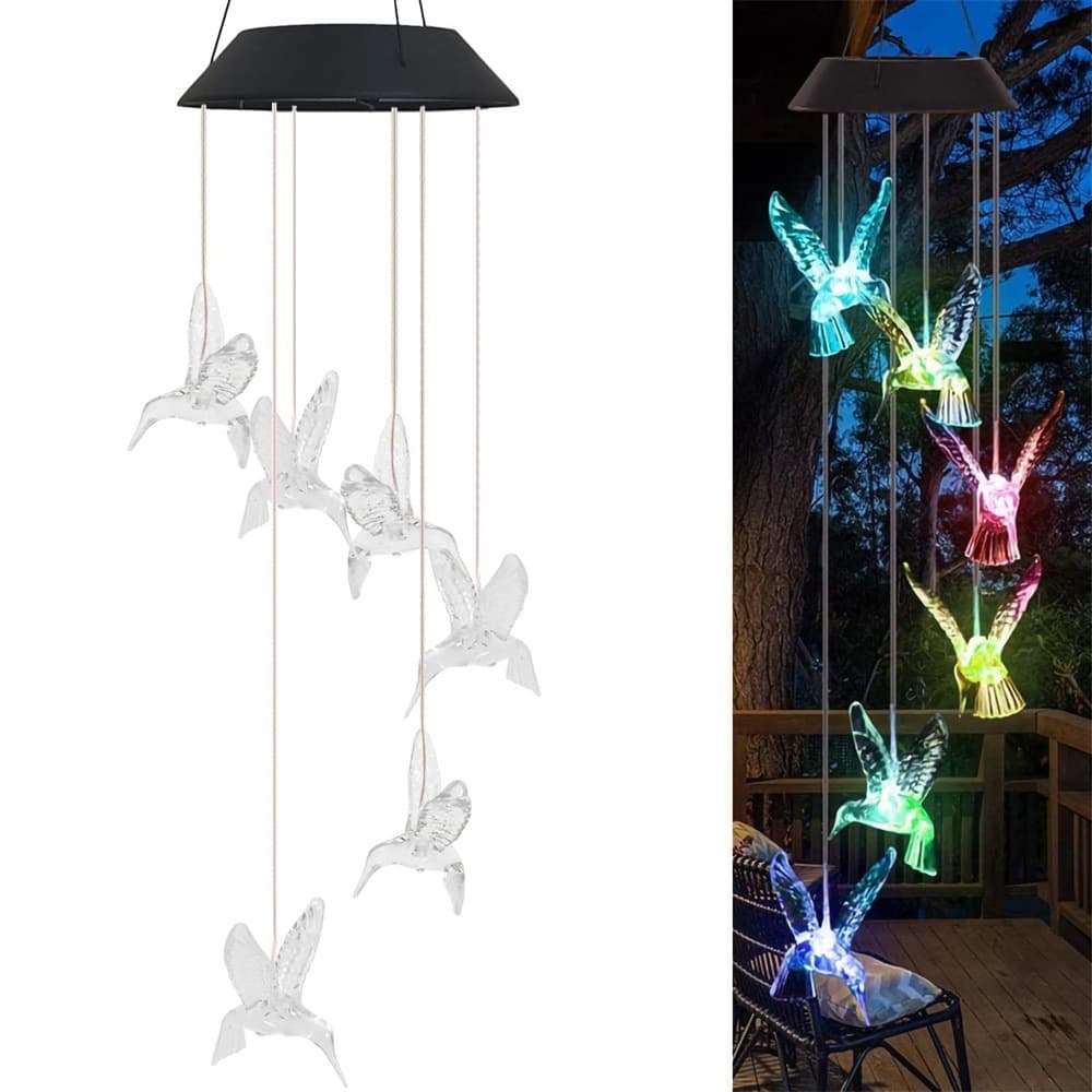 Transparent Solar Powered Hummingbird Wind Chime - Transparent Without
