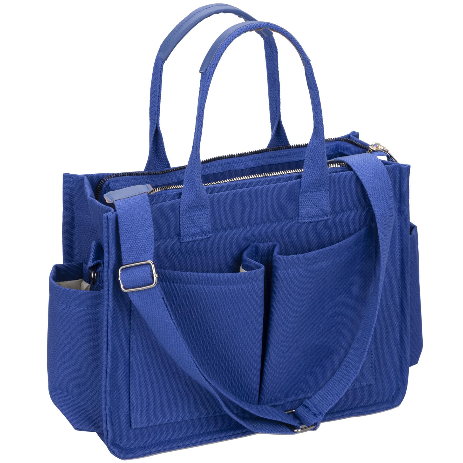 Blue Women's Large Canvas Tote Bag - 15.3in Laptop Mommy Bag with Crossbody