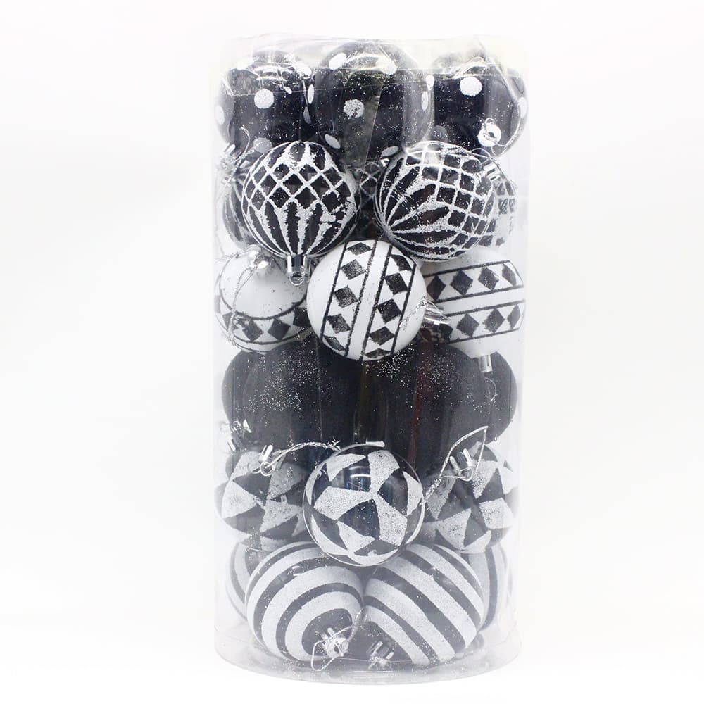 Black-white 30-Piece 6 cm Electroplated Christmas Baubles - Black white