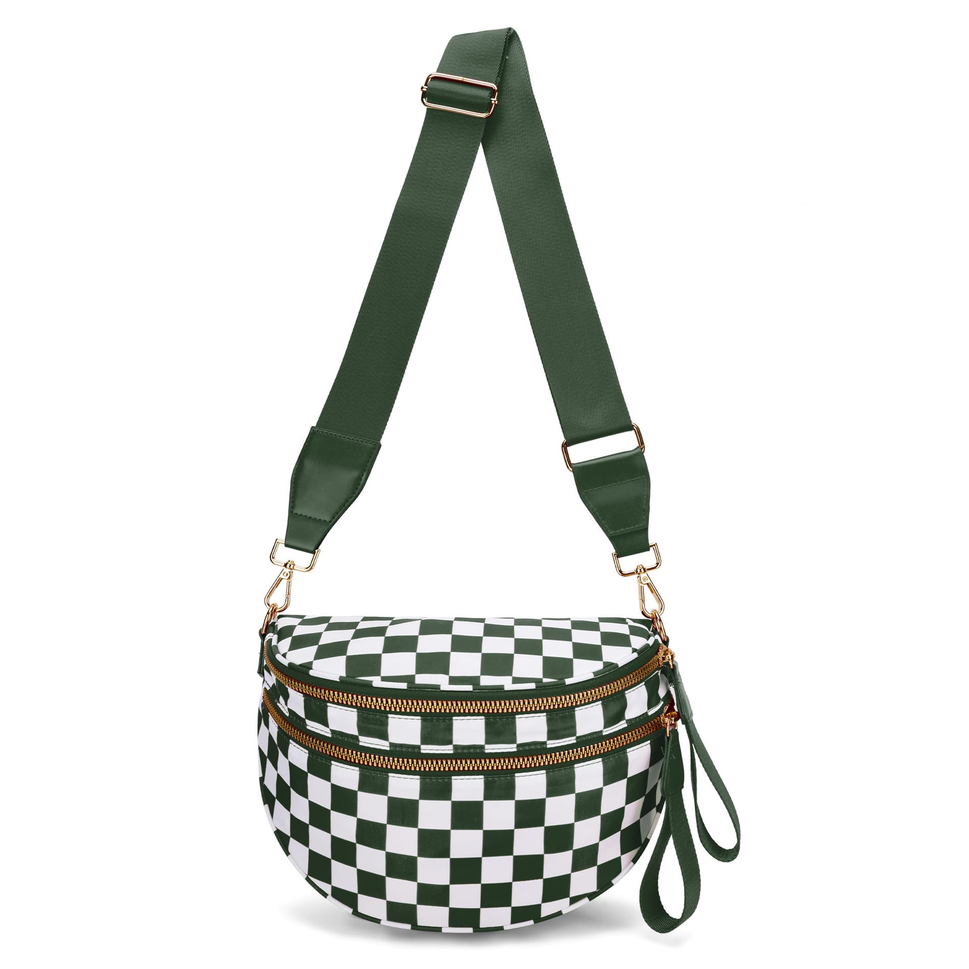 Black and White Checkered Trendy Sling Bag - Women's Crescent Crossbody