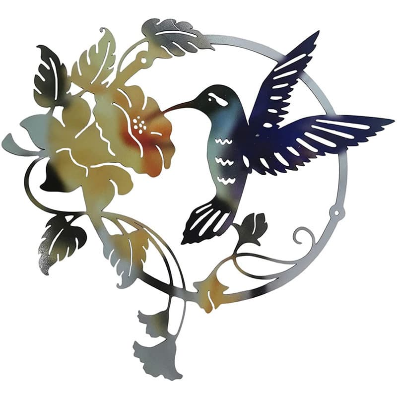 Yellow 2-Piece Set Round Metal Wall Art - Hummingbird & Flower Sculpture