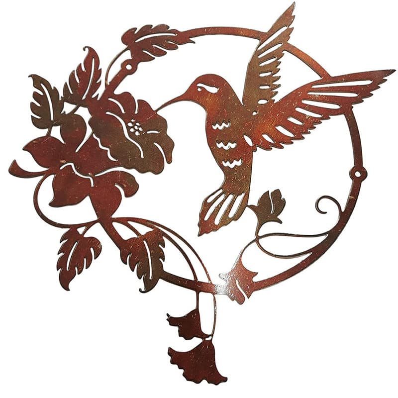 Brown 2-Piece Set Round Metal Wall Art - Hummingbird & Flower Sculpture