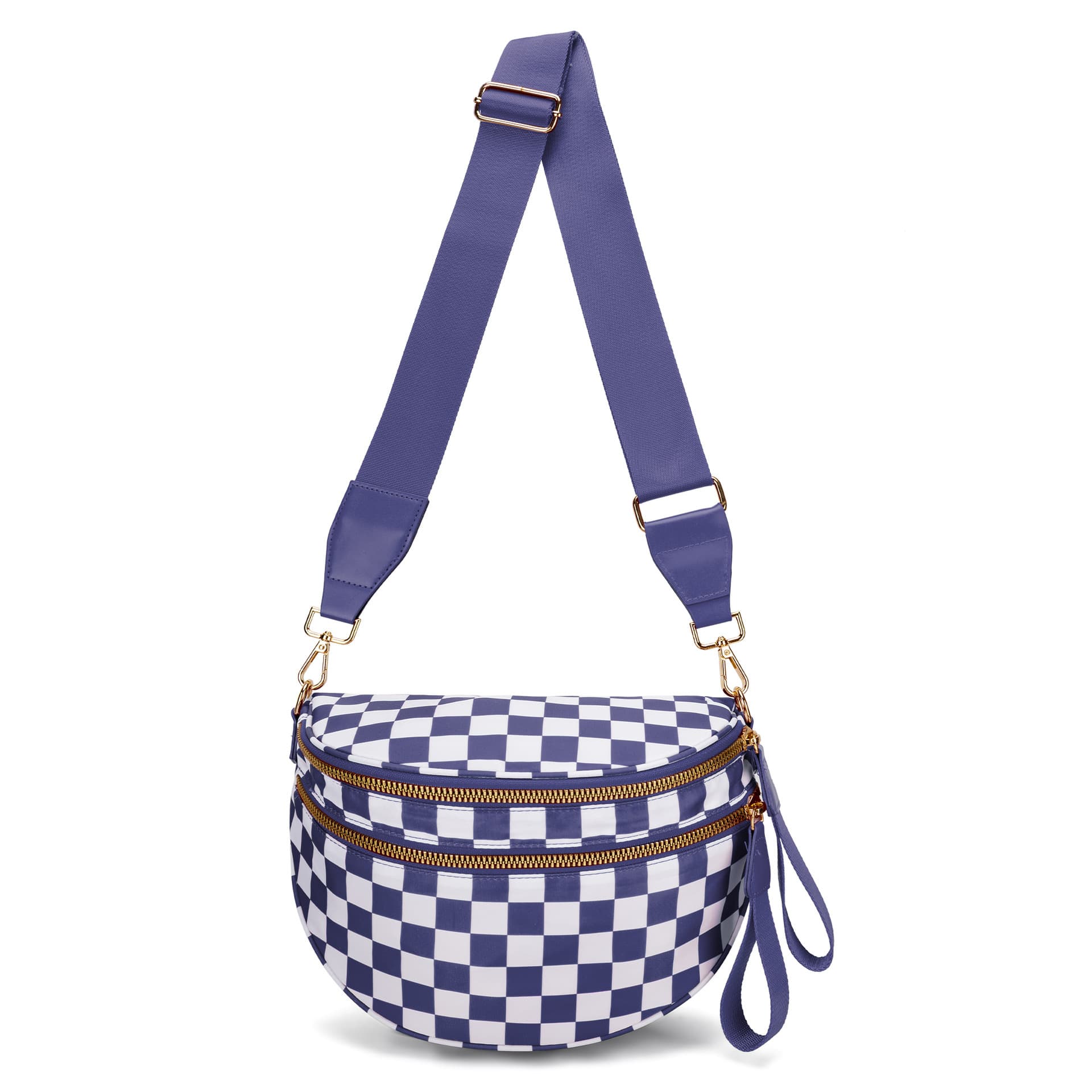 Dark Purple Checkered Trendy Sling Bag - Women's Crescent Crossbody Purse