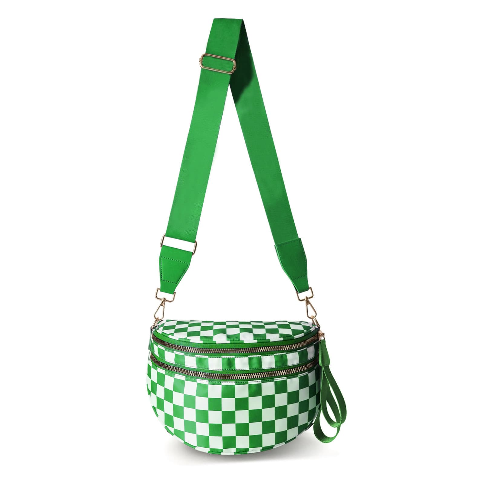 Green Checkered Trendy Sling Bag - Women's Crescent Crossbody Purse