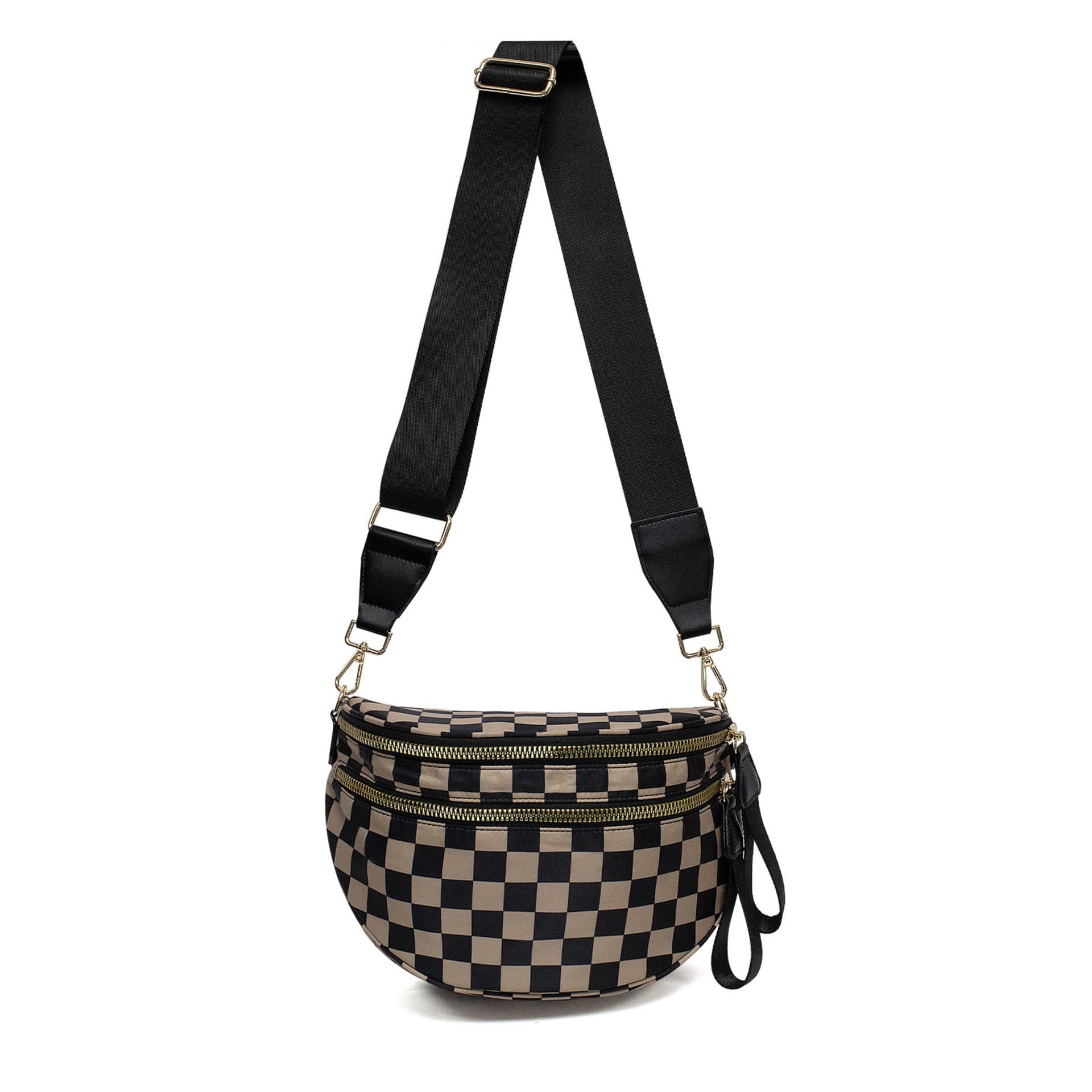 Black-brown Checkered Trendy Sling Bag - Women's Crescent - Black brown