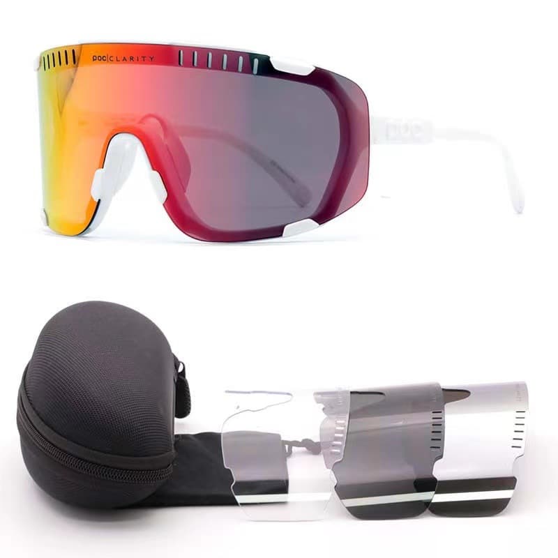 White Frame Red Tablet Oversized Shield Cycling Sunglasses - White Red