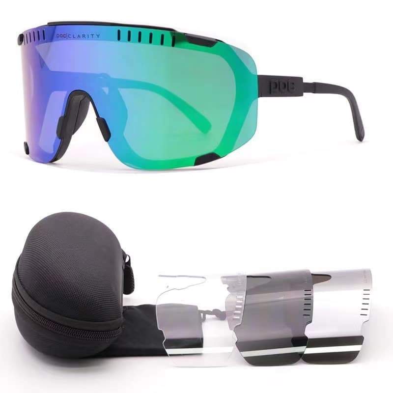 Black Frame Green Tablet Oversized Shield Cycling Sunglasses - Black Green