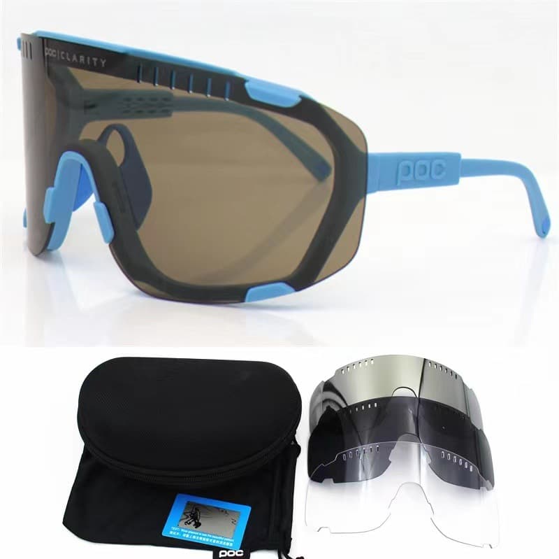 Light Blue Frame Tea Chips Oversized Shield Cycling Sunglasses - Wide Vision