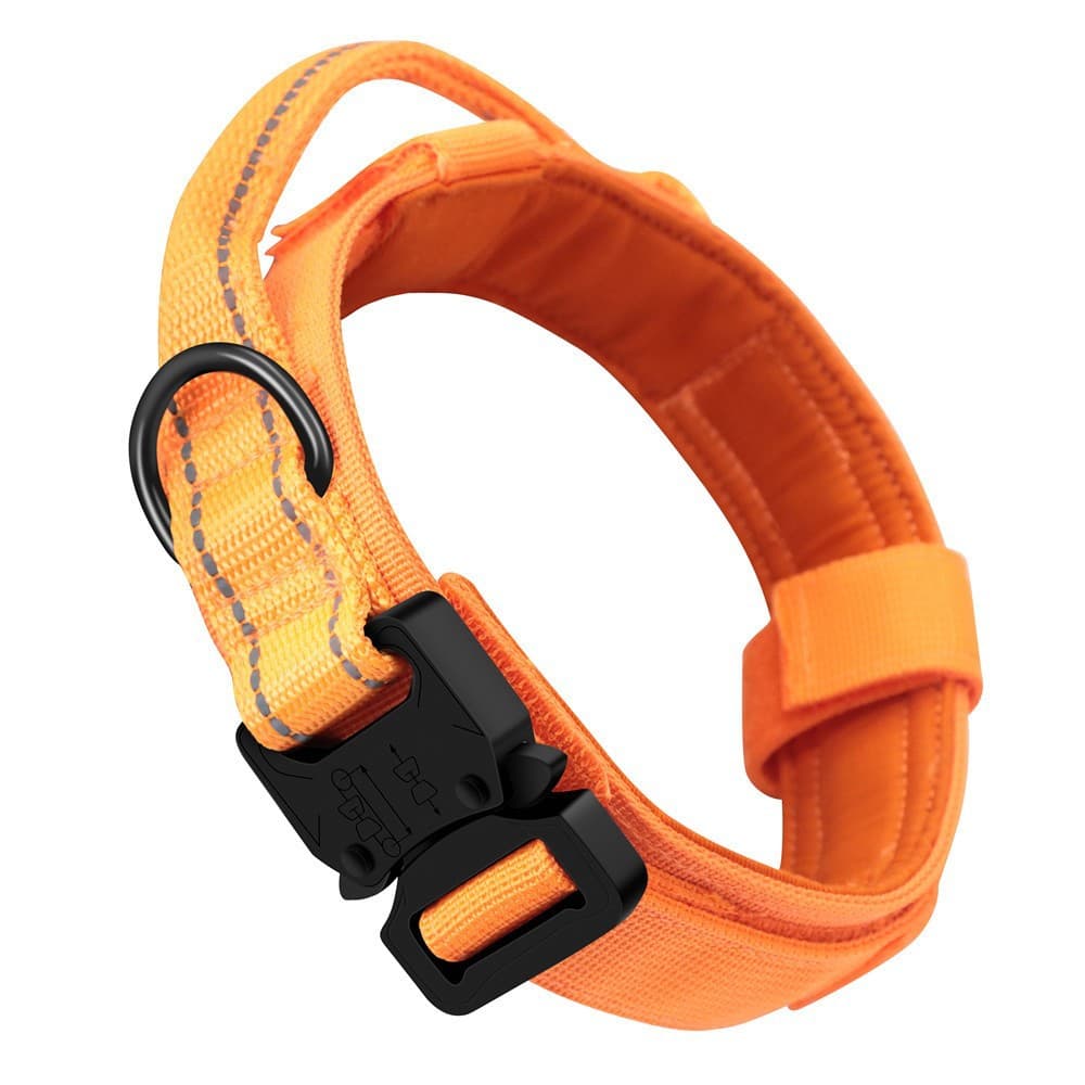 M Orange Tactical Dog Collar - Heavy Duty Nylon Pet Collar - 3.8 cm Width