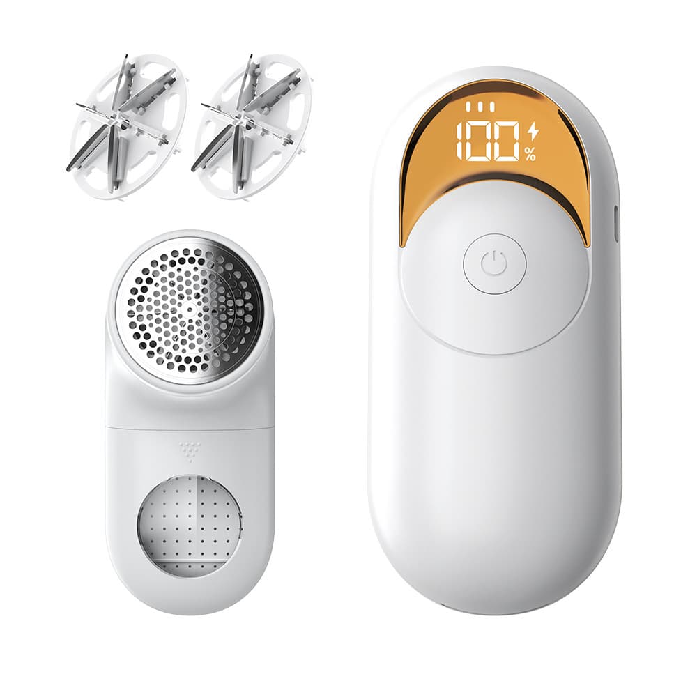 White Digital Display Electric Lint Remover - 3-Speed USB Rechargeable