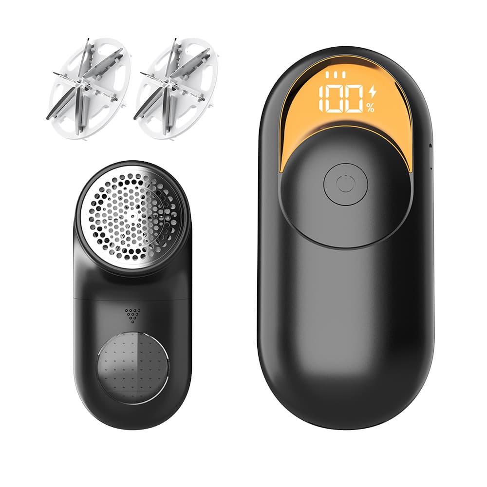 Black Digital Display Electric Lint Remover - 3-Speed USB Rechargeable