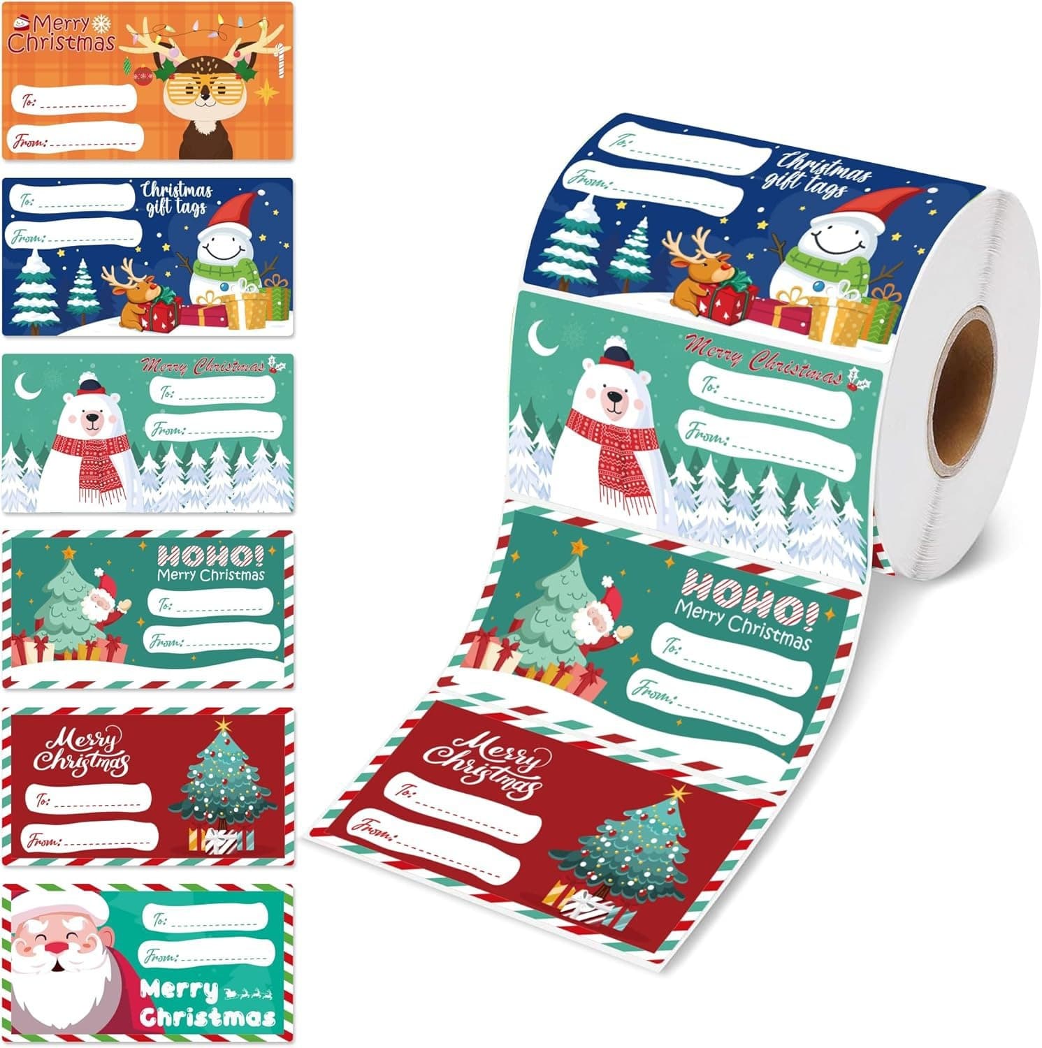 4-Piece Set Christmas Gift Tag Sticker Rolls - 2000 Self-Adhesive Labels