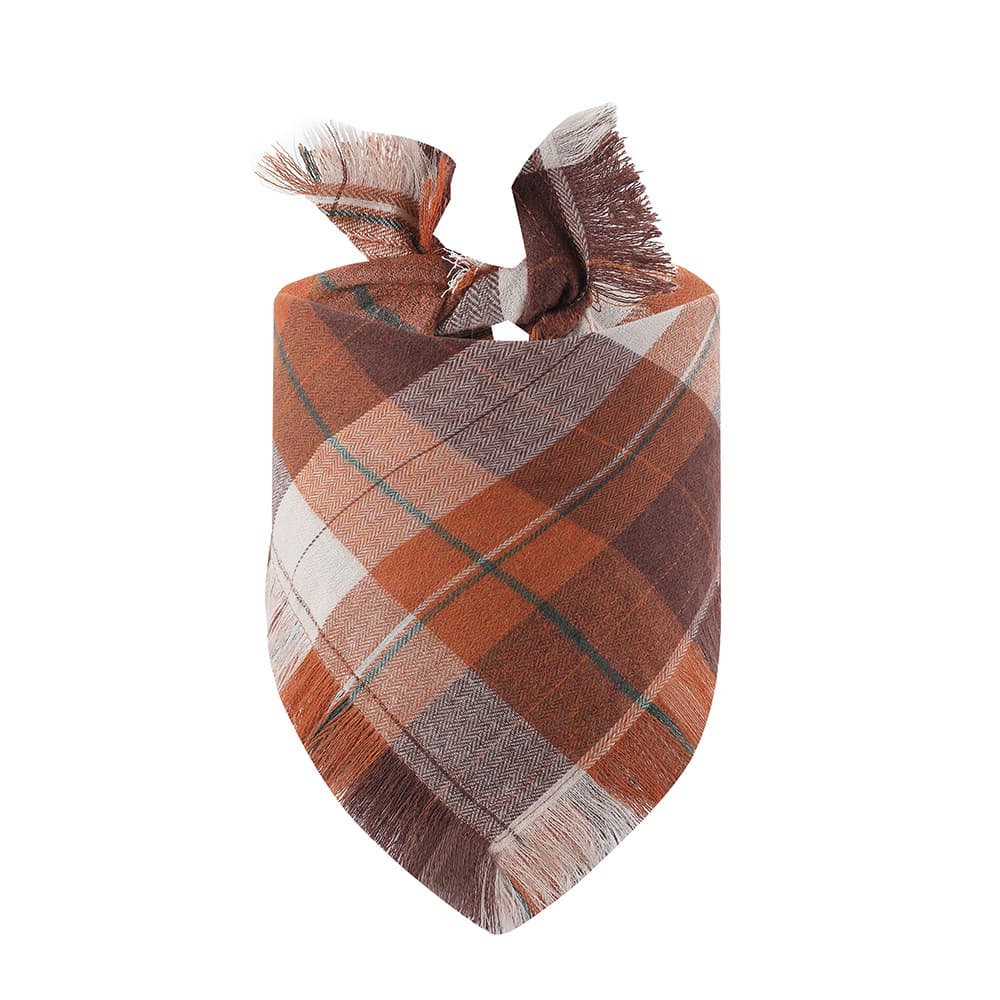 Brown M 65 × 45 × 45 cm Thanksgiving Plaid Dog Bandana 2-Pack - Festive