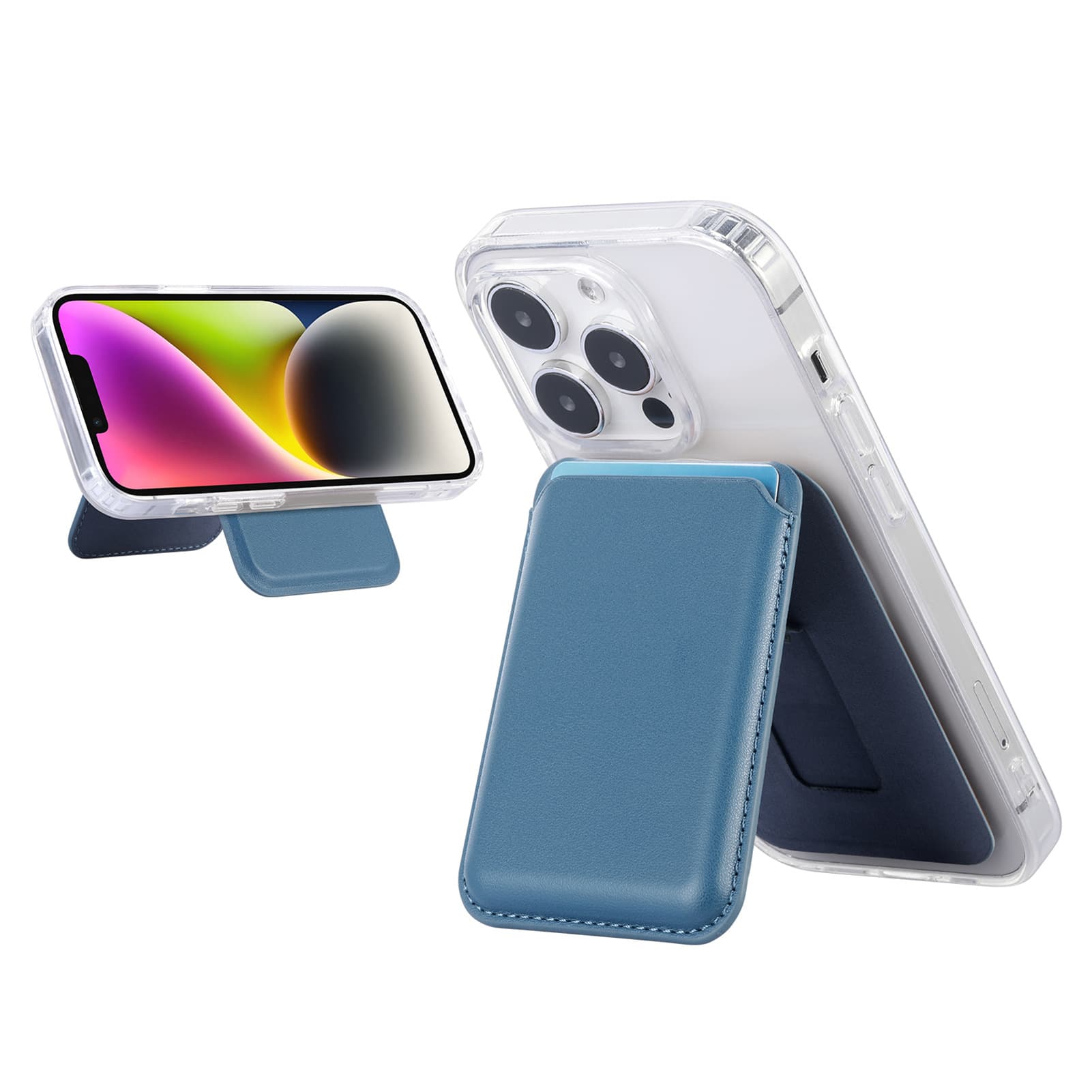 Blue Slim Magnetic Card Holder Wallet with Adjustable Kickstand - MagSafe