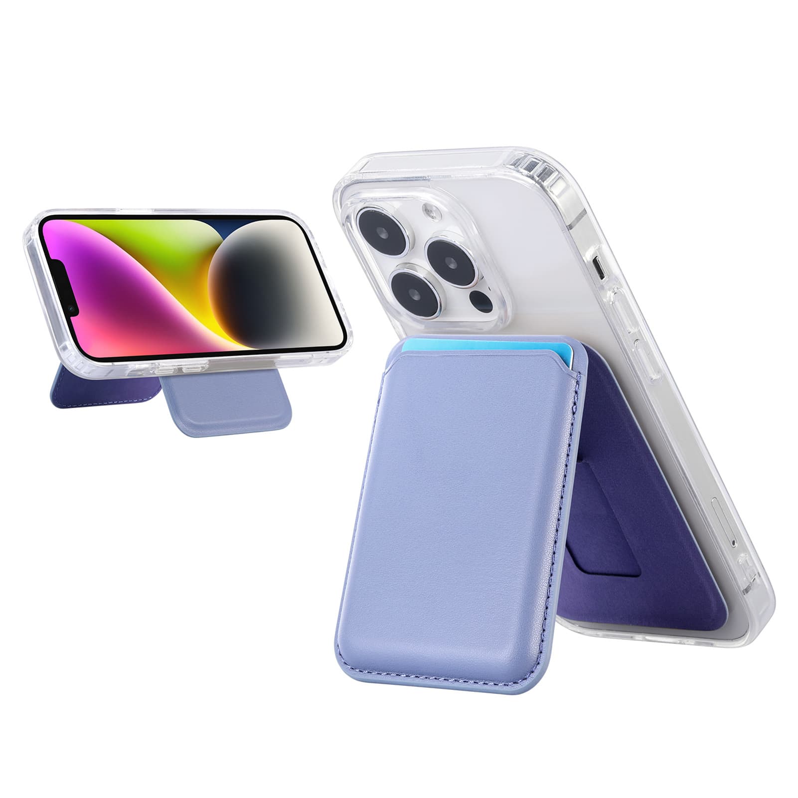 Light Purple Slim Magnetic Card Holder Wallet with Adjustable Kickstand