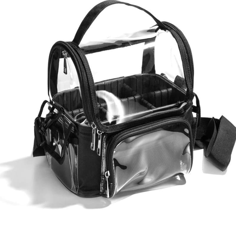 Black Professional Clear Makeup Case - Portable PVC Cosmetic Organizer