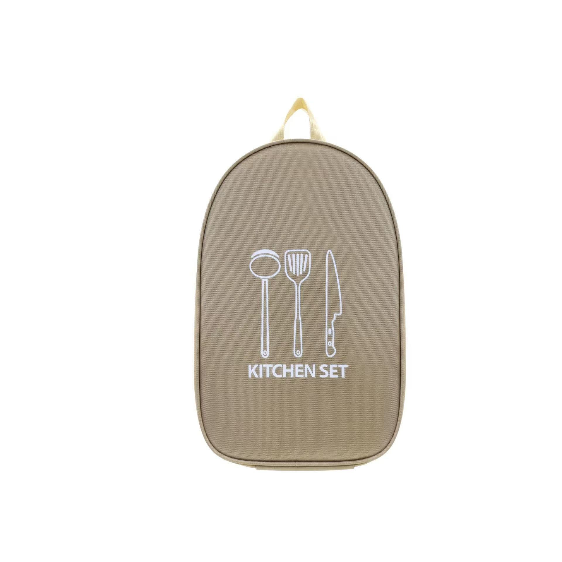 Khaki Portable Camping Kitchen Utensil Organizer - Travel Cookware Storage