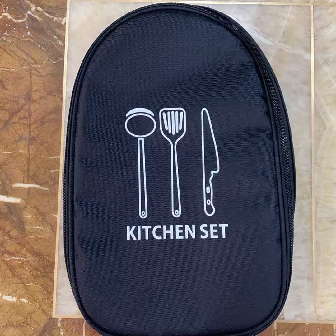 Black Portable Camping Kitchen Utensil Organizer - Travel Cookware Storage