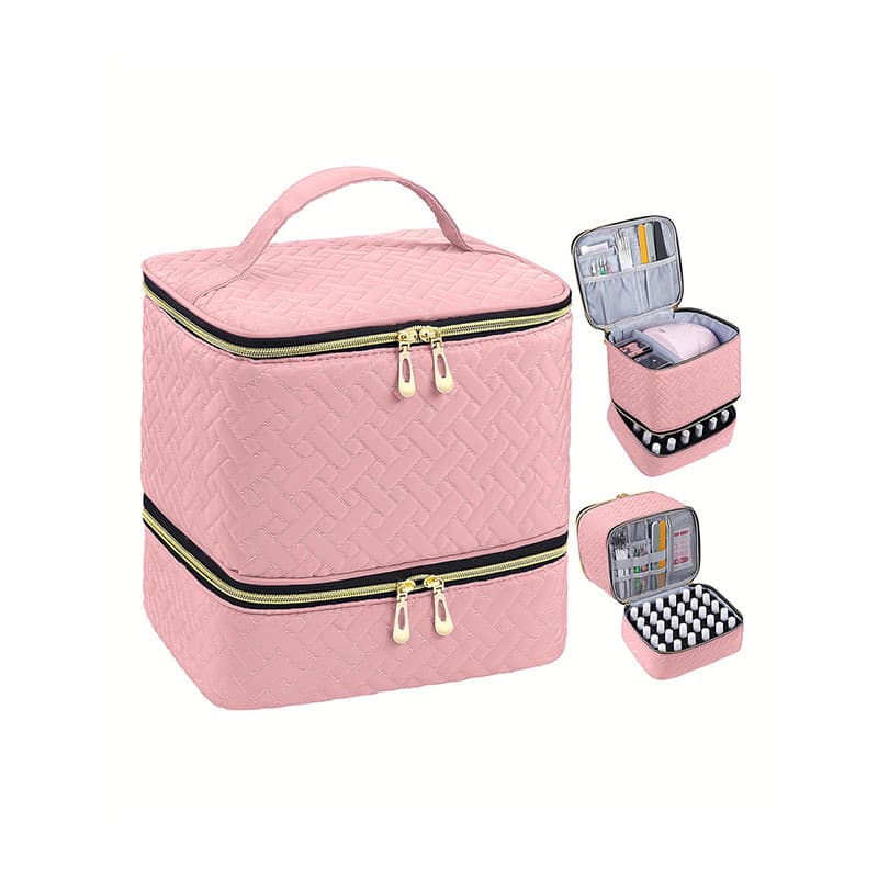 Pink Professional Nail Polish Organizer Case for 30 Bottles & UV Lamp