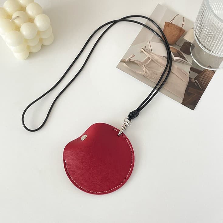 Red Leather Earbud Pouch with Lanyard - Portable & Compact Coin Purse