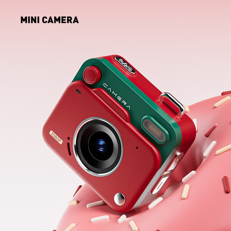 Red Retro Mini Digital Camera Keychain - 48MP Portable Pocket Camcorder