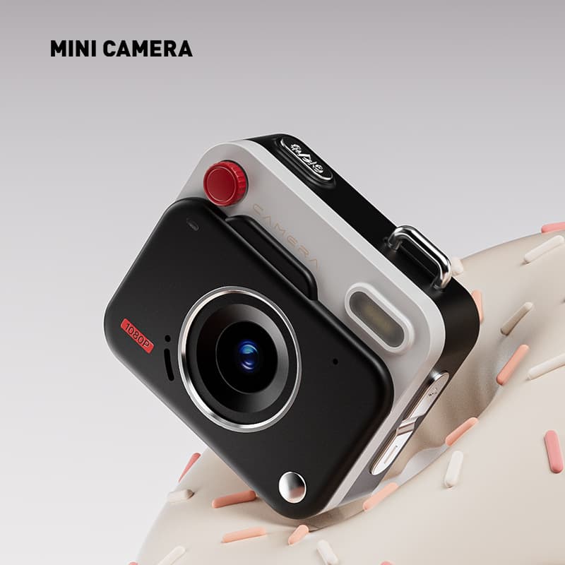 Black Retro Mini Digital Camera Keychain - 48MP Portable Pocket Camcorder
